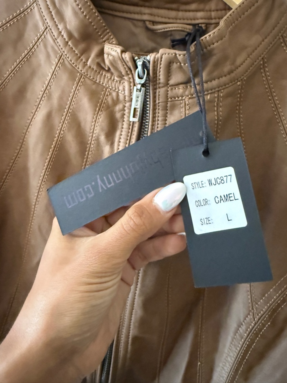 Women's Tan Faux Leather Moto Jacket - Picture 5 of 7